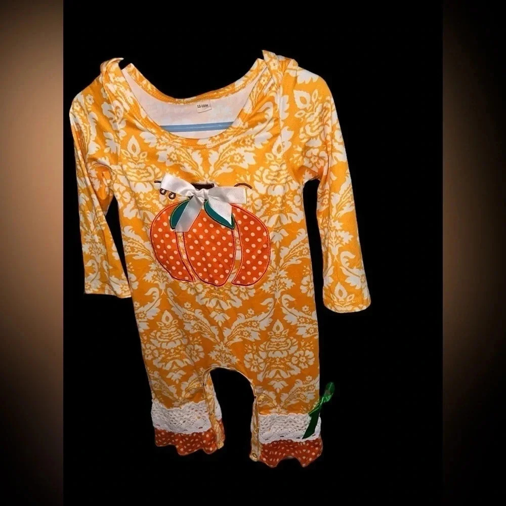 Pumpkin Appliqué Ruffle Romper size 12-18 months